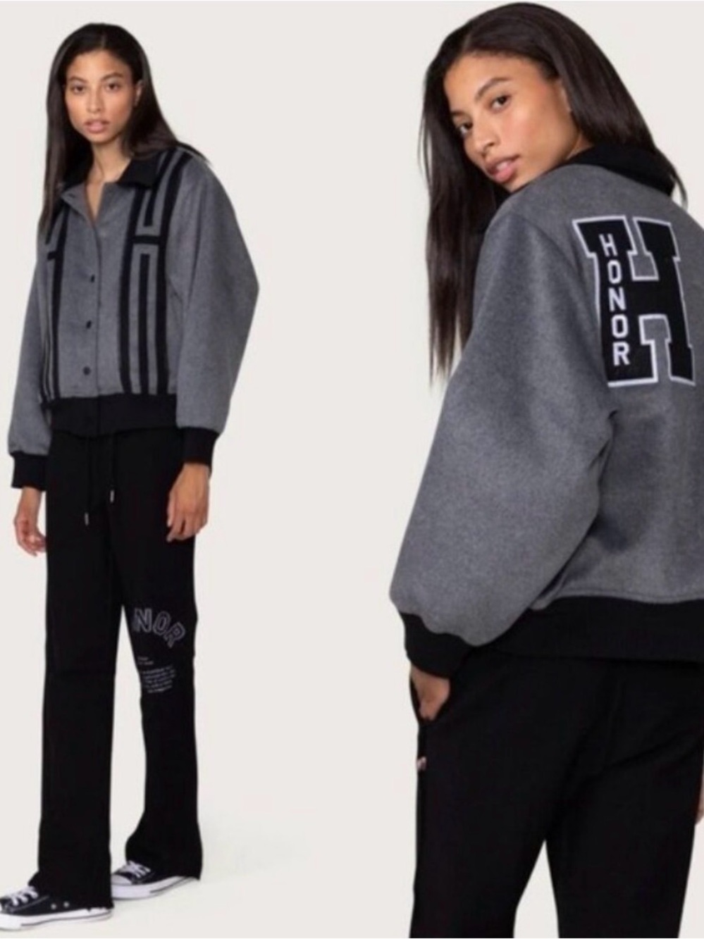 Honor The Gift Embroidered Grey Bomber varsity Jacket